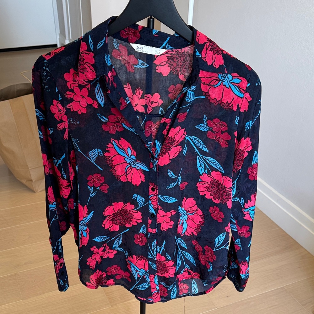 Zara Women's Floral Blouse - Black and Red